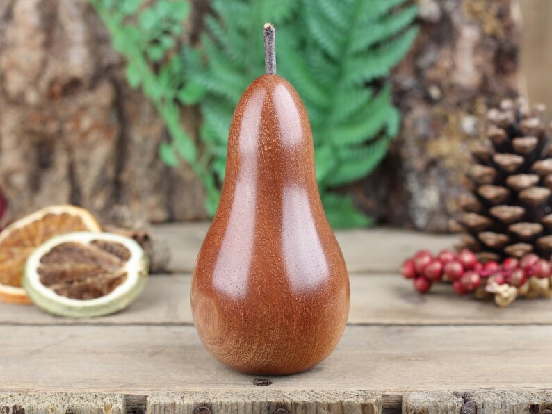Hand crafted wooden Pear made from Sapele Mahogany A image 6