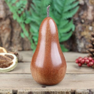 Hand crafted wooden Pear made from Sapele Mahogany A image 1