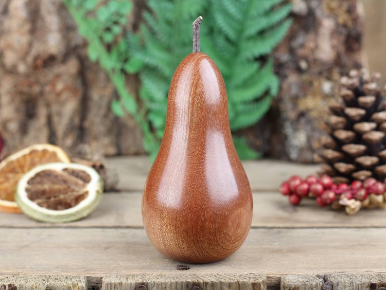 Hand crafted wooden Pear made from Sapele Mahogany A image 1