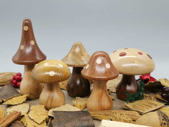 Turned Wood Mushrooms, Miniature Mushrooms, Wooden Mushrooms