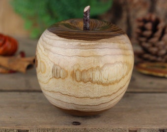 Wooden Apple made from Laburnum, turned wooden fruit hand made on a lathe