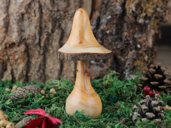 Wooden Turned Mushroom Made From Yew 15 Ornamental Fungi Sculpture, Ideal  Present for That Special Person 