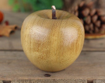 Wooden Apple made from Iroko, turned wooden fruit hand made on a lathe