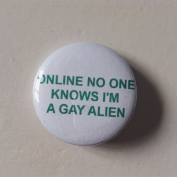 Online No One Knows I'm A Gay Alien  pinback button (31mm)