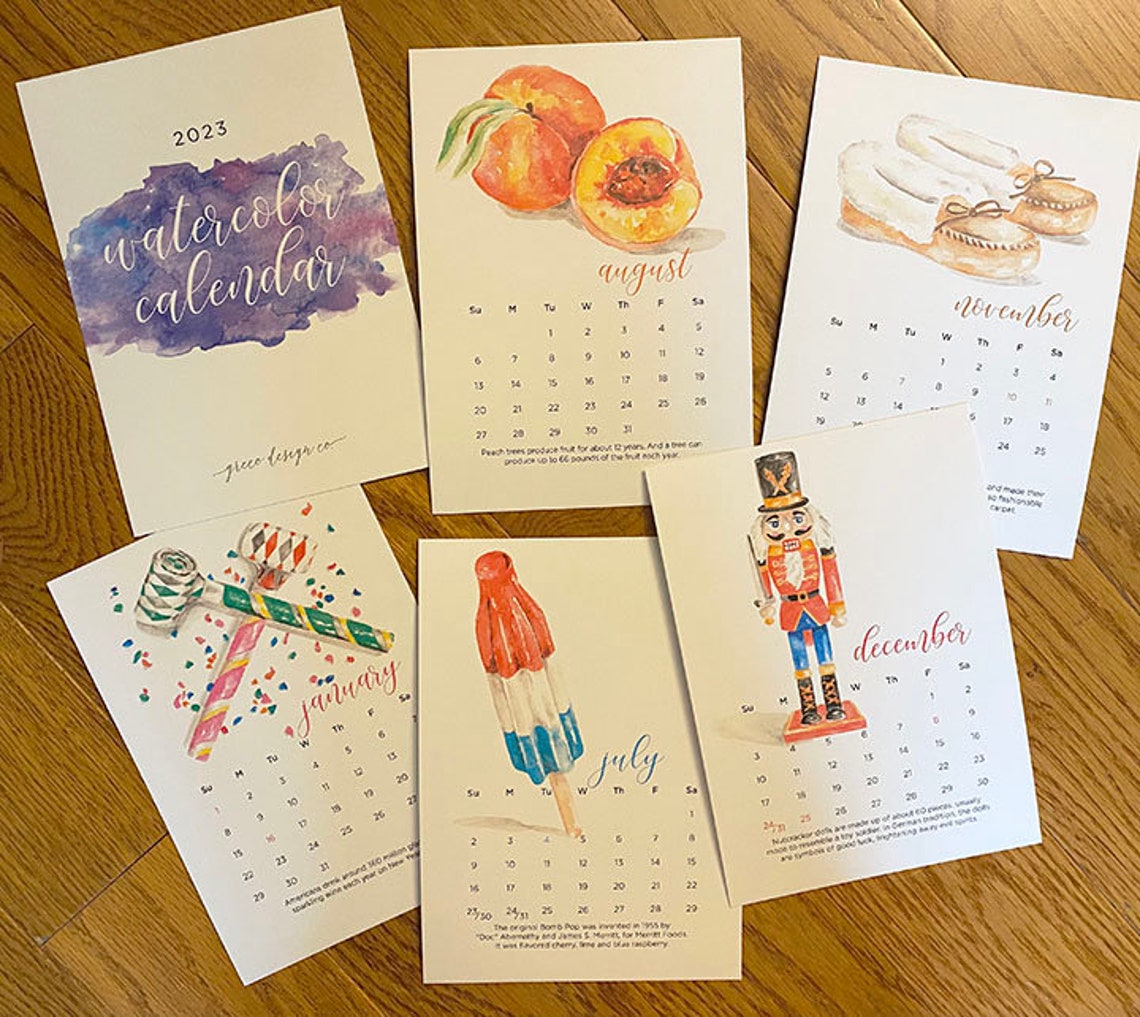 2023 Watercolor Calendar Set 5x7 Etsy