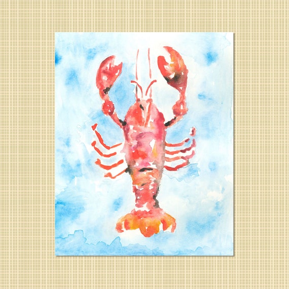 ロブスターの水彩画アートプリント、ビーチアート、ロブスター ロブスターの水彩画アートプリント、ビーチアート、ロブスター