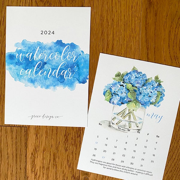 2024 Watercolor Calendars 5x7"