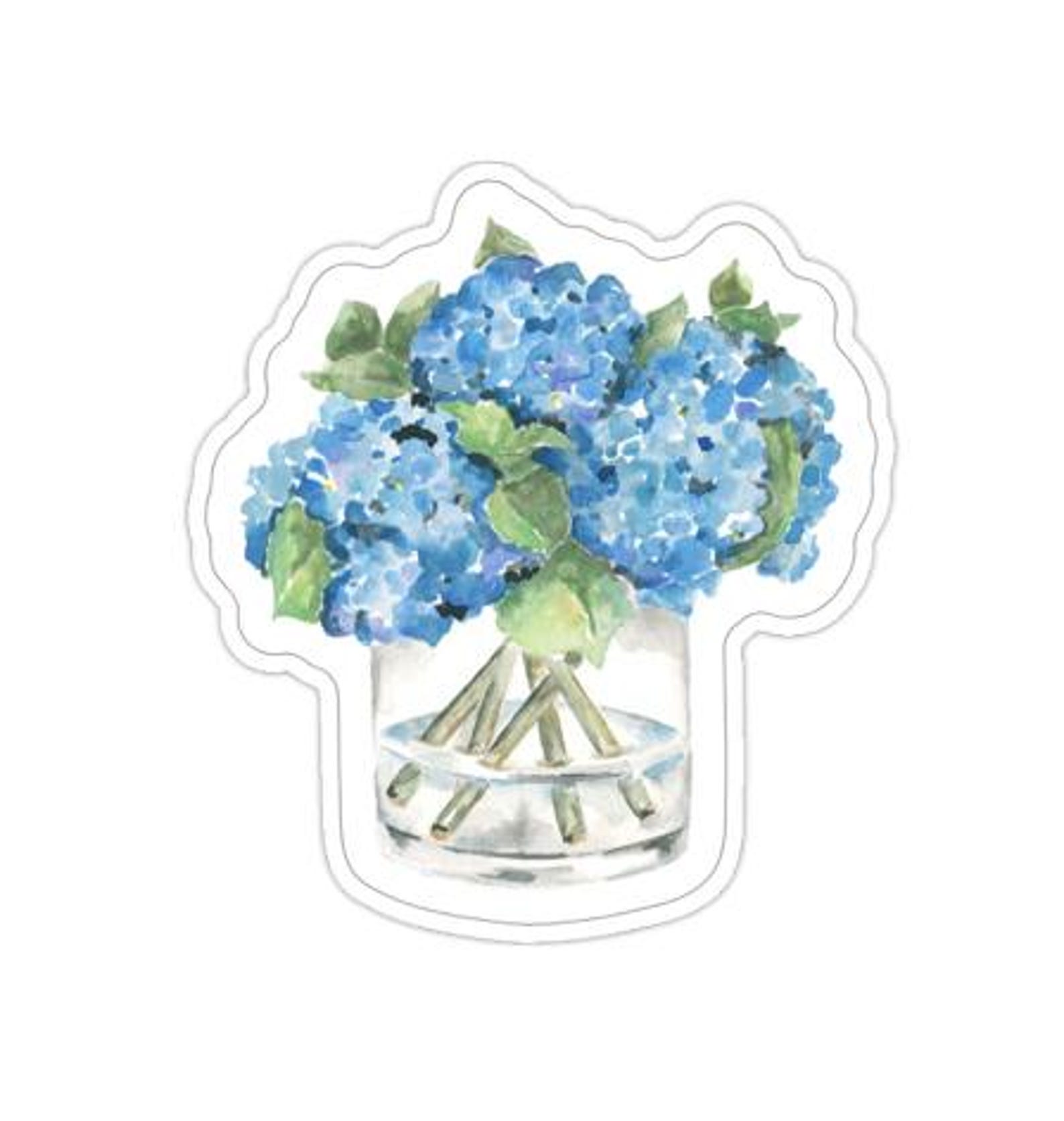 Hydrangea Sticker Watercolor Blue Hydrangea Sticker, Water-resistant Vinyl Decal - Etsy