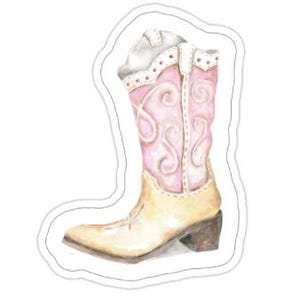 cowgirl boot sticker, vinyl sticker, pink boot, cowboy boot sticker, western sticker, cute cowgirl boot, water bottle sticker