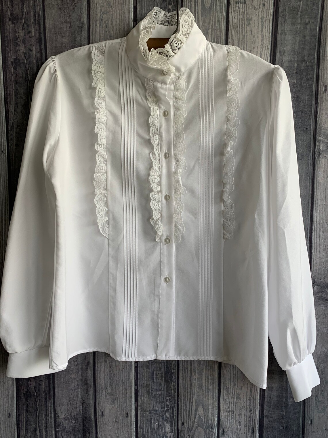 1989 vintage white lacy ruffle high neck blouse | Etsy