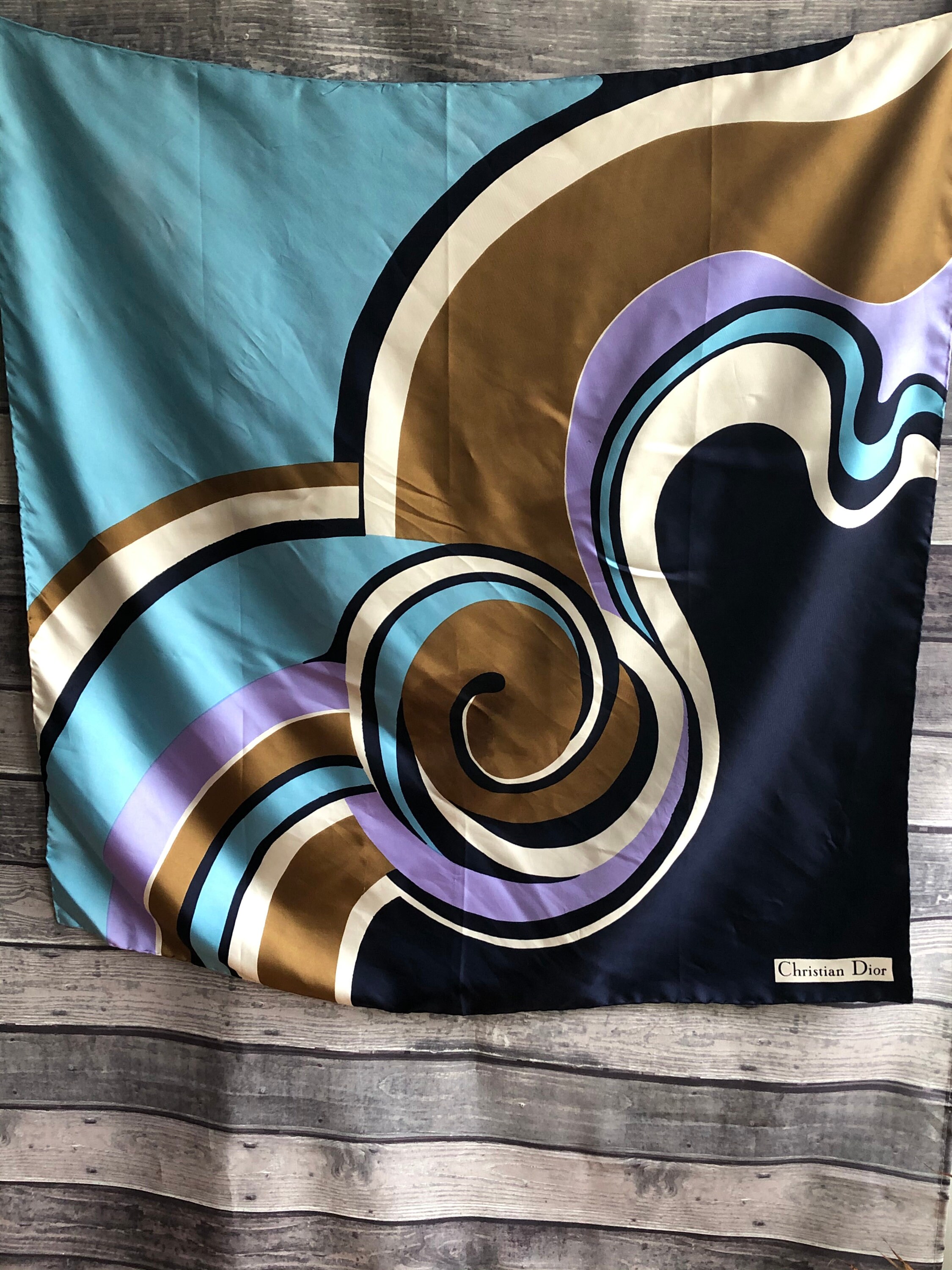Vintage 1980'sChristian Dior Large Square Scarf with Blues, lilacs and browns