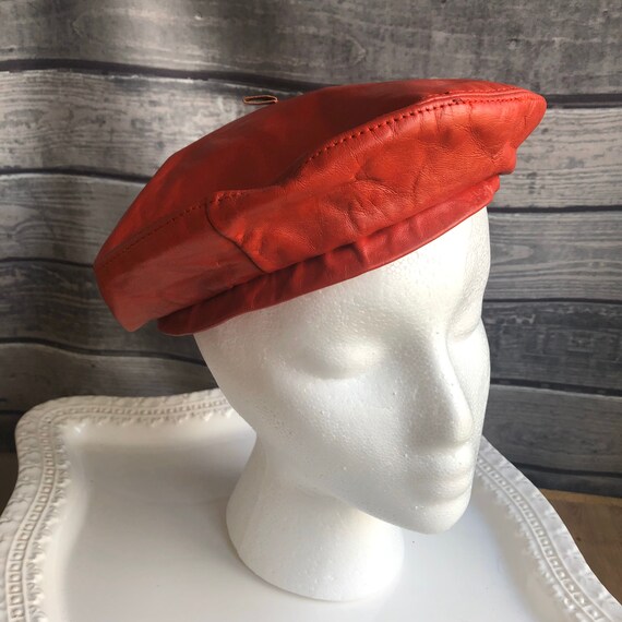 1980 vintage red leather beret