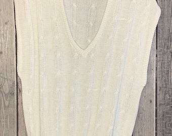 Vintage 1980 Razzle Dazzle Creme Zopfmuster Pullover Weste