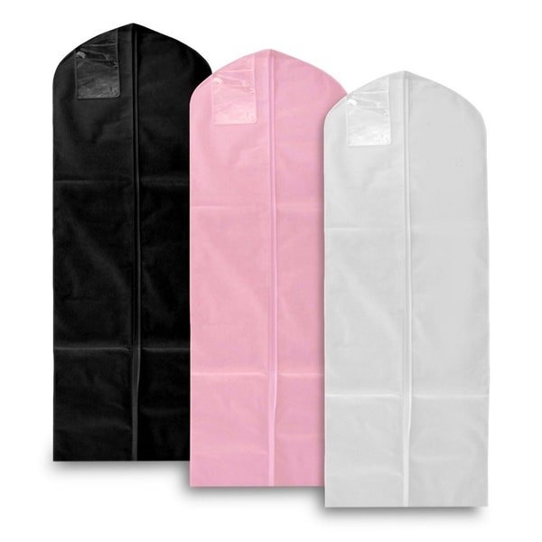 Breathable Nonwoven Garment Bag Without Gusset - Wedding Gown Bridal Prom Dress Storage Bag - 65" x 24" - U Pick Color