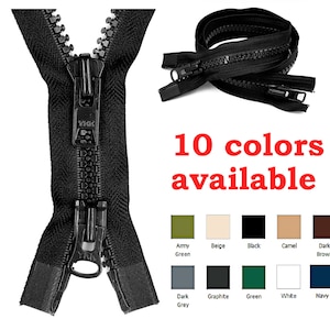 YKK #10 36" Molded Plastic Heavy Duty 2-Way Separating Jacket Zipper - 10 COLORS