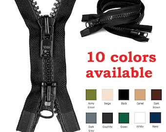 YKK #10 Heavy Duty 2-Way Separating Jacket Zipper - Molded Plastic 24" 48" long