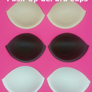 1 PAIR Push Up Bra Cups With GEL Inserts - Sew In Satin Tricot Covered Breast Bra Pads - Beige White Black - Size A B C D 2D 3D H G