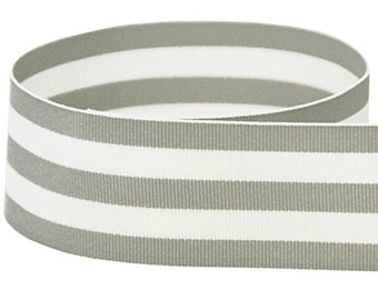 5 yards 1.5" Gray White Stripes Woven Grosgrain Ribbon DIY