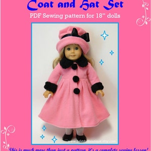 18" Doll Clothes PDF Sewing Pattern - Doll Coat and Hat Set