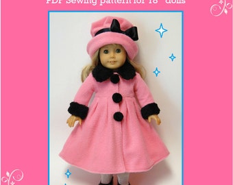 Patrón de costura de abrigo y gorro para muñeca de 45 cm: Conjunto de piel sintética polar (PDF)