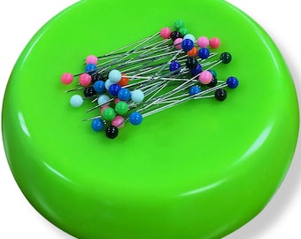 Grabbit Large Round Plastic Magnetic Pin Holder - Pincushion With 50 Pins