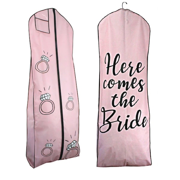 XL Here Comes the Bride Pink Garment Bag - 24" x 72" x 10" Gusset