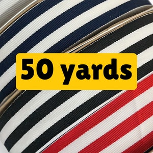 50 yards Bolt 1.5&quot; Black Gray Red Navy White Striped Ribbon, Grosgrain, Made in USA - for DIY Crafts, Weddings, Party, Sewing, Gift Wrap