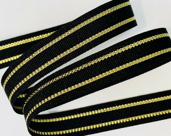 5 yards 5/8" Nautical Captain Black Gold Stripes Woven Grosgrain Ribbon DIY