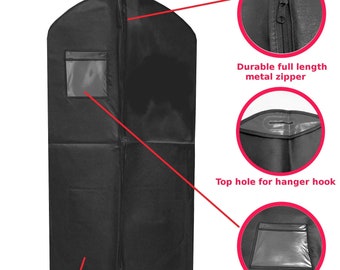 Funda para traje negra de 46" - Funda transpirable de calidad profesional para trajes de esmoquin, bodas y viajes.