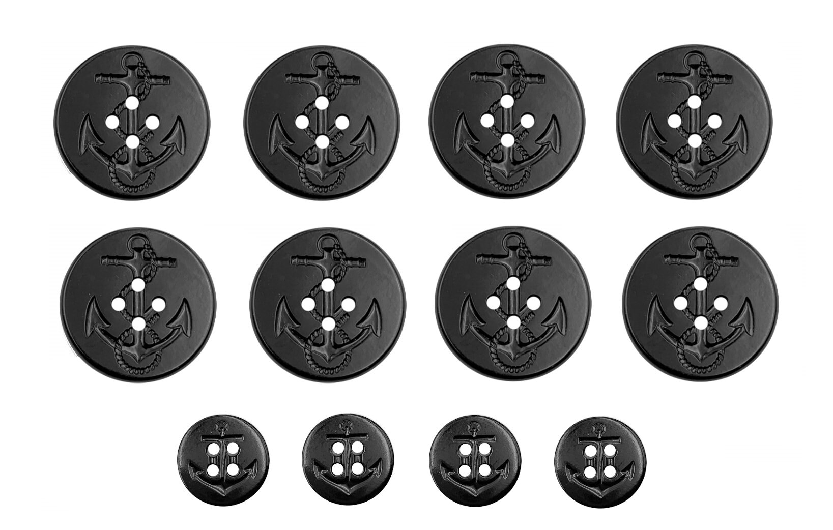 6, 25mm 40L Black Round Buttons, Buttons With Four Hole, Large Buttons,  Jacket Buttons, Coat Buttons, 1 Inch Buttons 