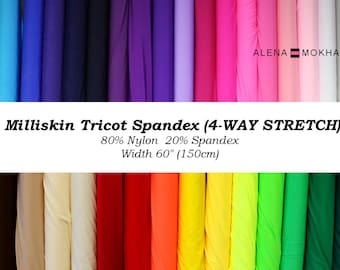 76 COLORS - Shiny Milliskin Nylon Spandex 4-WAY Stretch Fabric BTY Dance Gymnastics Skate Gowns - By The Yard or By The Half Yard