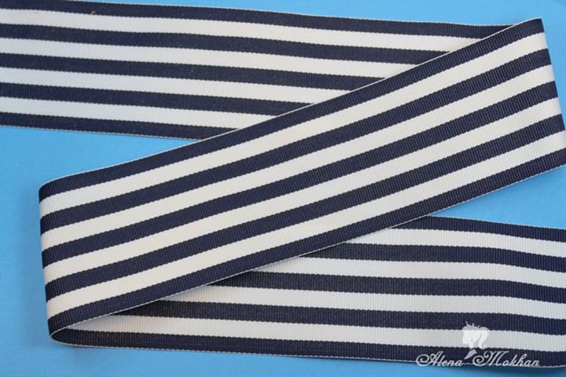 5 yards 1.5 Navy White Stripes Monarch Woven Grosgrain Ribbon DIY image 2