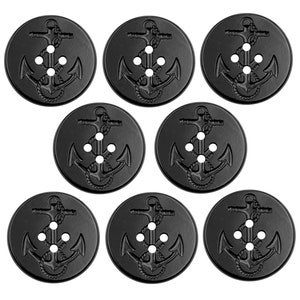 Puede incluir: Conjunto de ocho botones negros con dise&ntilde;o de ancla. Cada bot&oacute;n tiene tres agujeros blancos para coser.