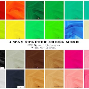 1/2 yard 4 Way Stretch Sheer Power Mesh Net Fishnet Fabric For Dance Gymnastics Skate Gowns  - By The Yard or By The Half Yard -76 COLORS