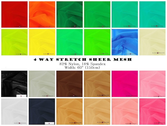 Sheer Power Mesh Fabric - 4-Way Stretch Nylon Spandex, 60" Wide - Dance, Skate, Gowns