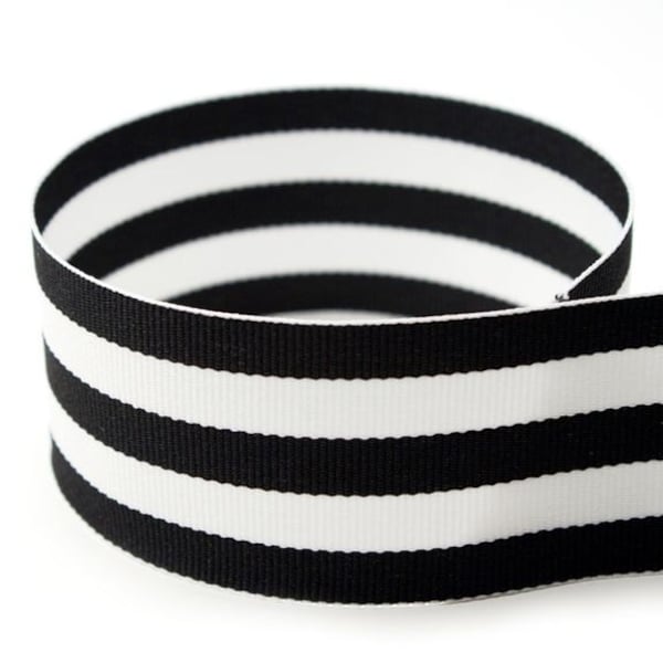5 yards 7/8" Black White Stripes Woven Grosgrain Ribbon