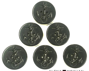 6 pcs Extra Large Navy Pea Coat Anchor Black Plastic Buttons 1 1/4" 32mm L50