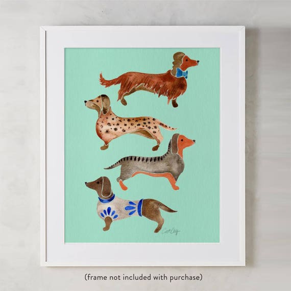 Dachshunds – Watercolor Painting Art Print by CatCoq • Museum-quality poster printed on matte paper. Archival, acid-free • Dog • Dogs