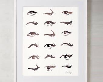 Mascara Envy – Watercolor Painting Art Print by CatCoq. Matte, archival paper. Beauty, Makeup, Eyes, Fashion, Eye, Pretty, Girls Room, Dorm