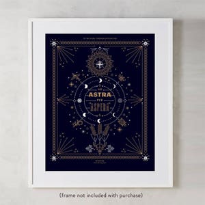 Ad Astra Per Aspera – Digital Illustration Art Print by CatCoq. Museum-quality on thick, archival, matte paper. Kansas State Motto in Latin.