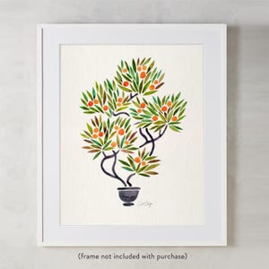 Bonsai Fruit Tree Watercolor Painting Art Print by CatCoq. Museum-quality on thick, archival, matte paper. Asian Asia Bonsai Tree image 1