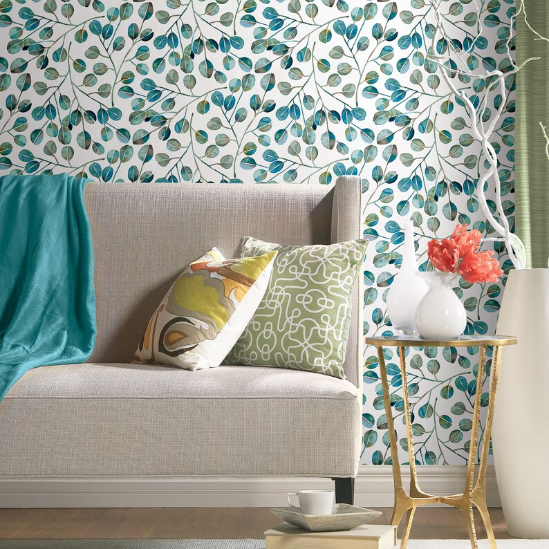 Cat Coquillette Eucalyptus Peel & Stick Wallpaper Teal Etsy