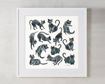 Cat Positions – Watercolor Painting Art Print by CatCoq. Museum-quality on thick, archival, matte paper. Cats • Kitten • Kittens • Cat Lady