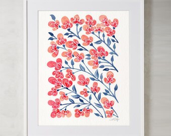 Cherry Blossoms – Watercolor Painting Art Print by CatCoq. Museum-quality on thick, archival, matte paper. Floral • Flowers • Flower • Pink