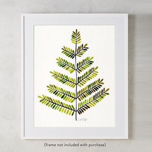 Puede incluir: Una pintura de acuarela de un helecho verde sobre un fondo blanco. El helecho est&aacute; estilizado con hojas individuales pintadas en tonos de verde.