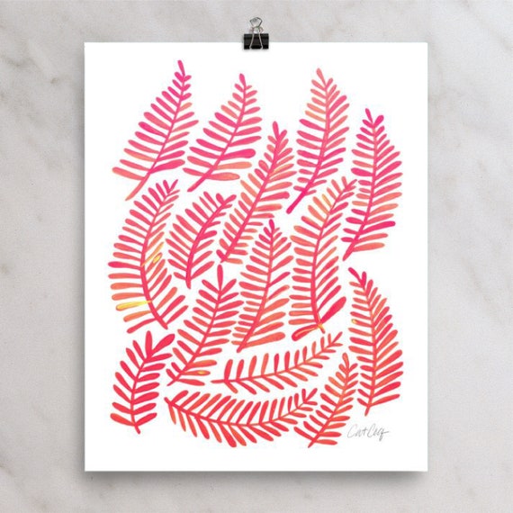 Fronds Watercolor and Gouache Painting Art Print by Catcoq. Museum