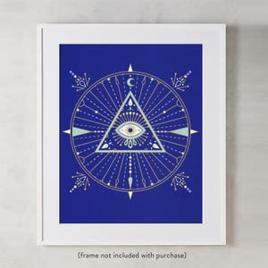 All-Seeing Eye Mandala – Digital Illustration Art Print by CatCoq. Museum-quality on thick, archival, matte paper. Vector • Evil Eye
