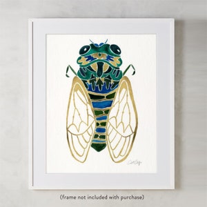 Cicada – Watercolor Painting Art Print by CatCoq. Museum-quality on thick, archival, matte paper. Locust • Summer • Insect • Bug • Cicadas