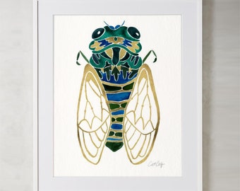 Cicada – Watercolor Painting Art Print by CatCoq. Museum-quality on thick, archival, matte paper. Locust • Summer • Insect • Bug • Cicadas