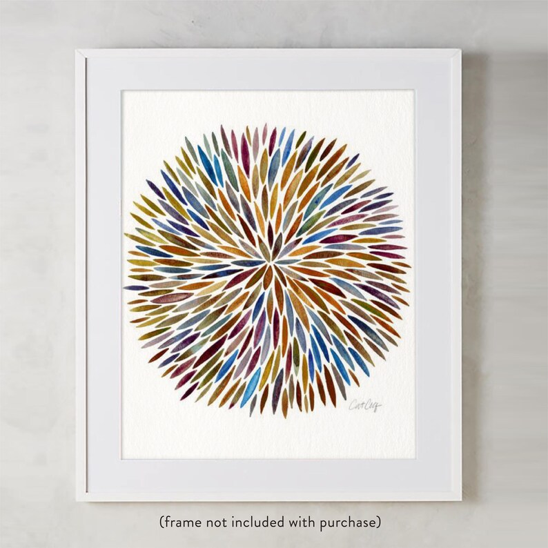 Puede incluir: Una pintura de acuarela de un dise&ntilde;o abstracto colorido. El dise&ntilde;o es un c&iacute;rculo de formas alargadas superpuestas en tonos de azul, verde, marr&oacute;n y morado. Las formas est&aacute;n dispuestas en un patr&oacute;n radial, creando una sensaci&oacute;n de movimiento y energ&iacute;a.